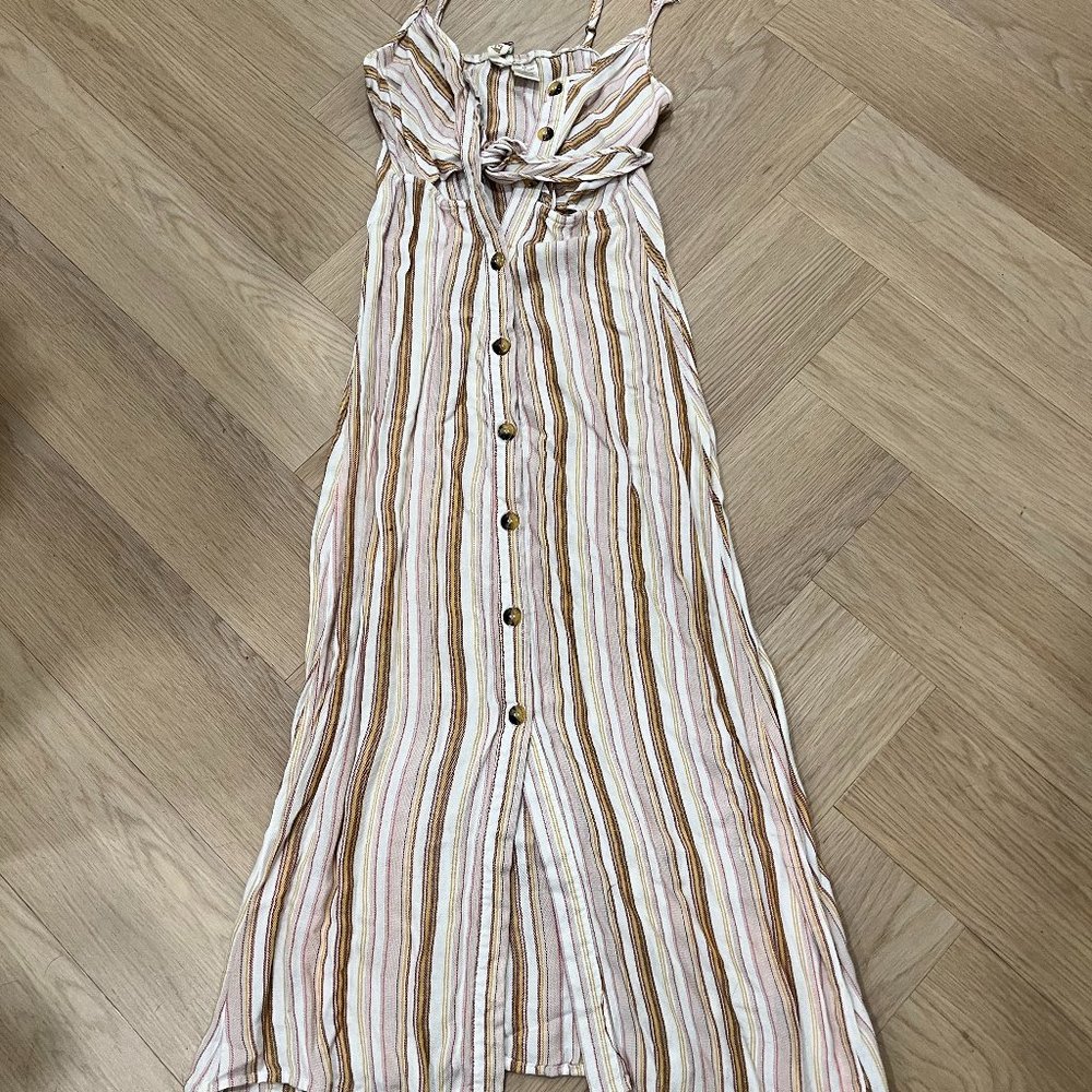 Mimi Chica Strappy midi white taupe striped dress,  size XS